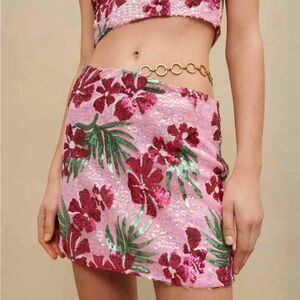 New - Maje floral sequin mini skirt tropical print Hawaiian print